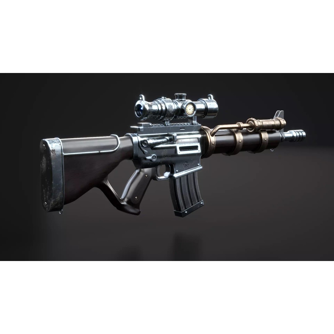 Steampunk Machine Gun 3D Model – Low Poly PBR Weapon, FBX - View 4