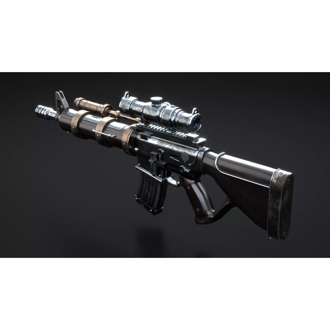 Steampunk Machine Gun 3D Model – Low Poly PBR Weapon, FBX - View 6