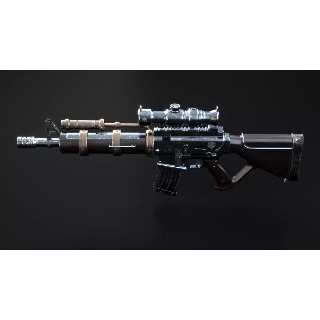 Steampunk Machine Gun 3D Model – Low Poly PBR Weapon, FBX - View 7