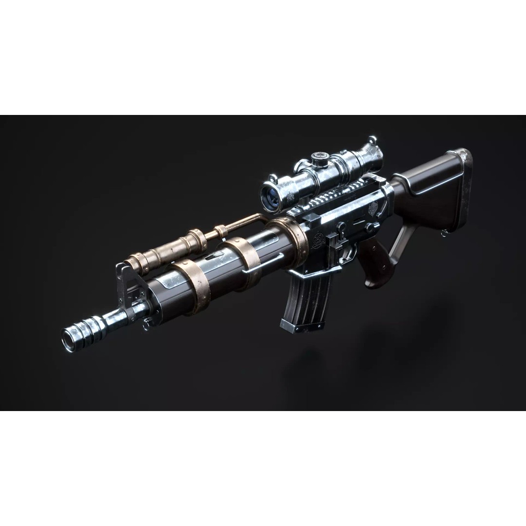 Steampunk Machine Gun 3D Model – Low Poly PBR Weapon, FBX - View 8