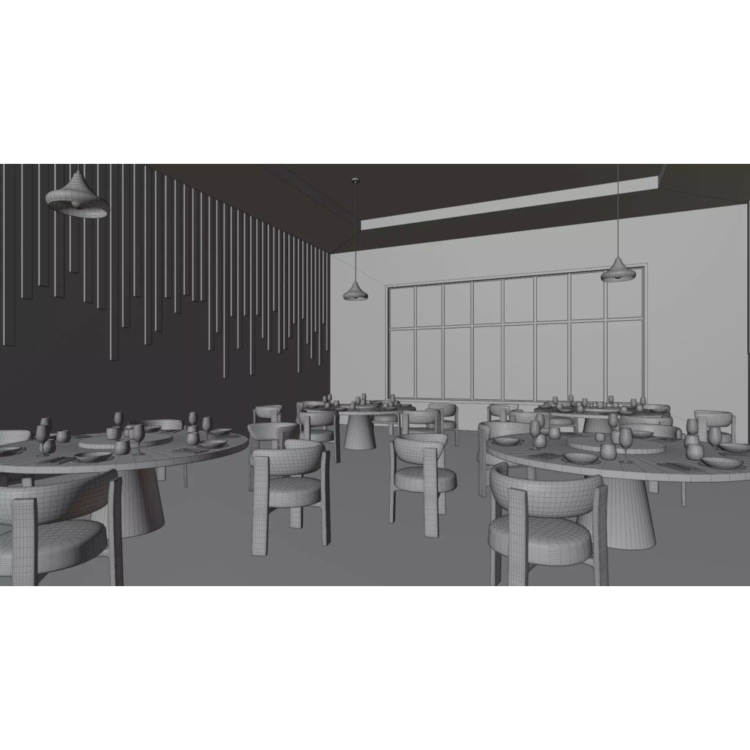 Modern Restaurant Interior 3D Model – Low Poly Blender Scene, PBR