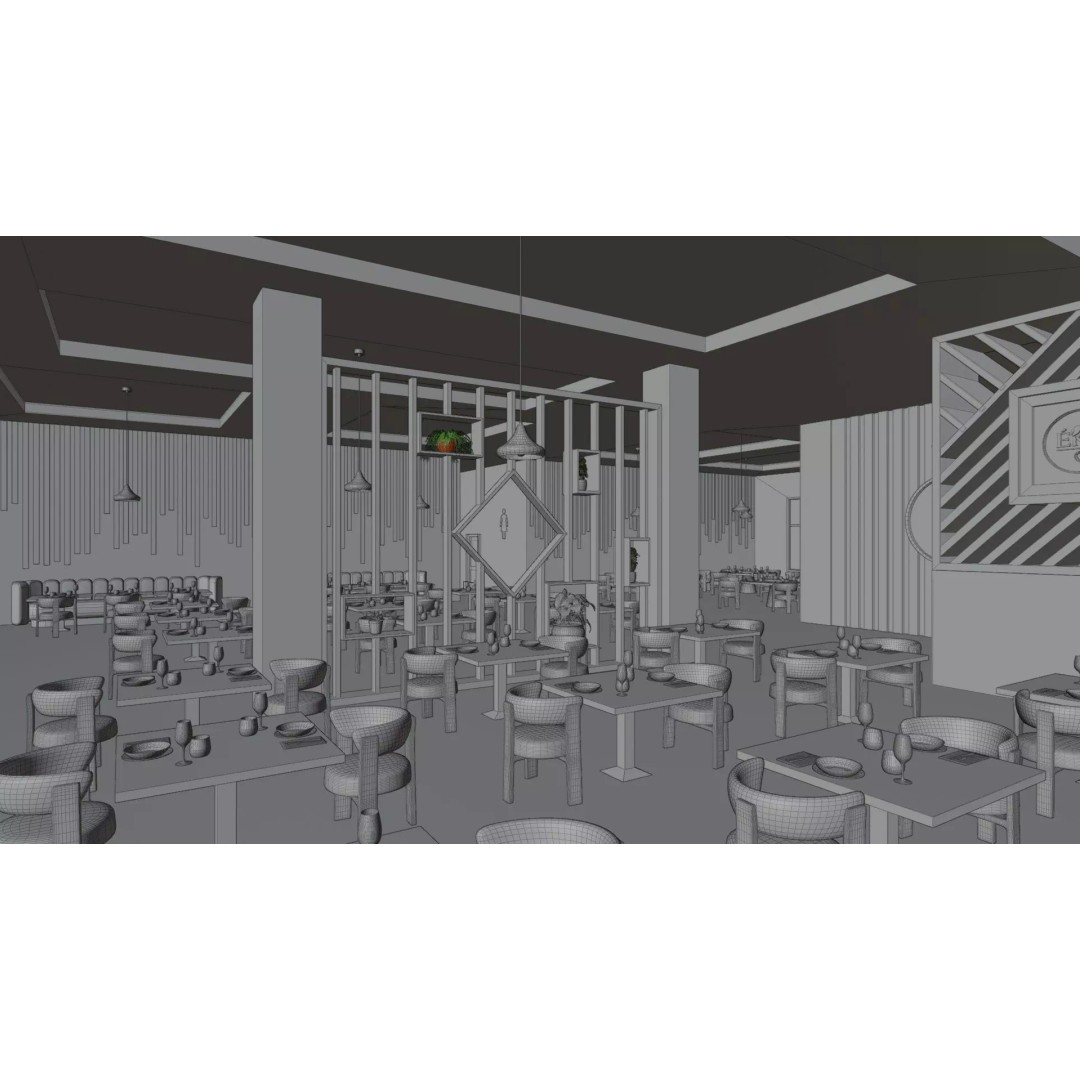 Modern Restaurant Interior 3D Model – Low Poly Blender Scene, PBR - View 12