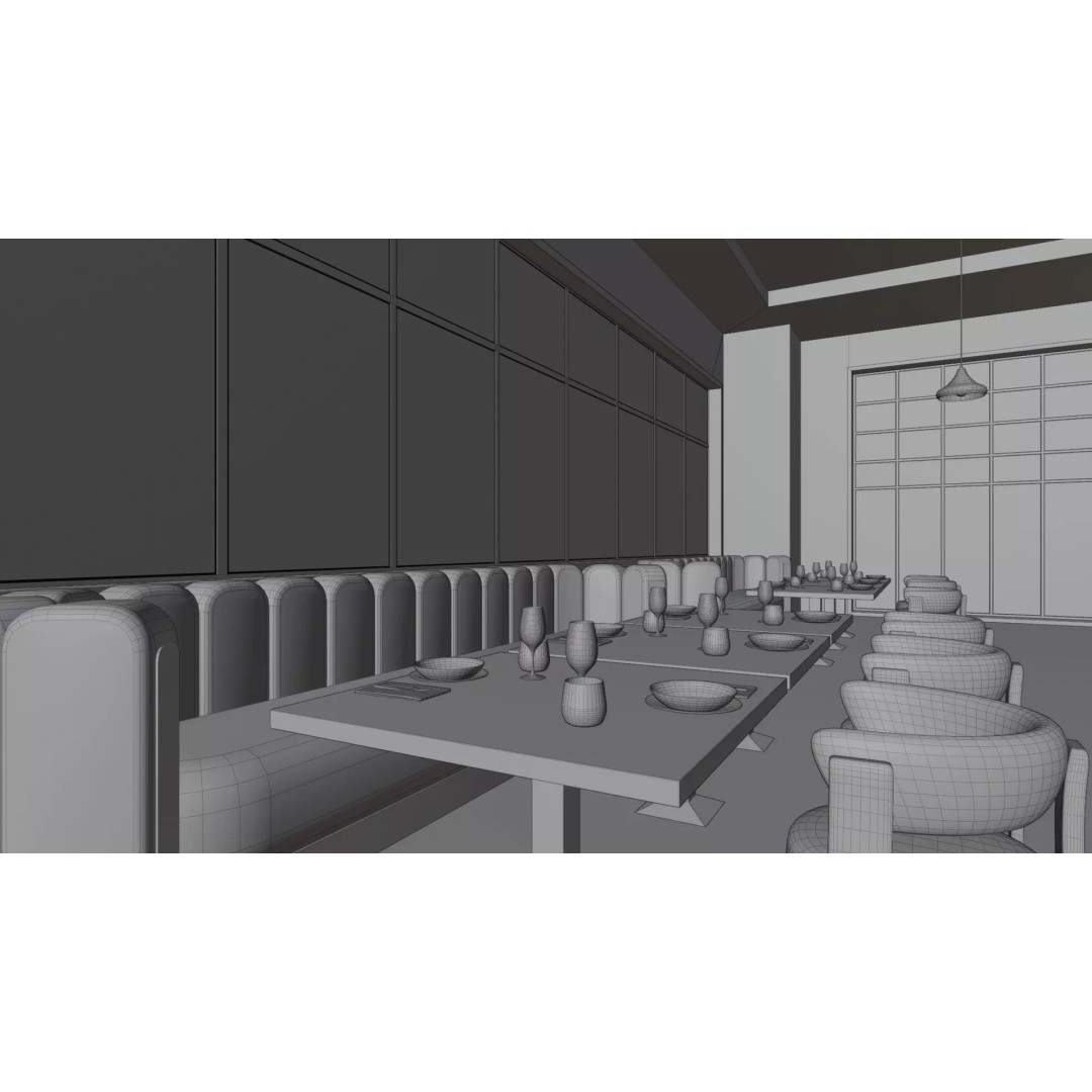 Modern Restaurant Interior 3D Model – Low Poly Blender Scene, PBR - View 13
