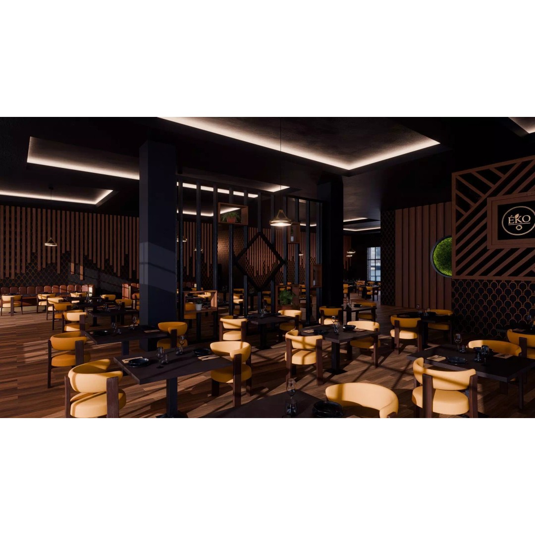 Modern Restaurant Interior 3D Model – Low Poly Blender Scene, PBR - View 2