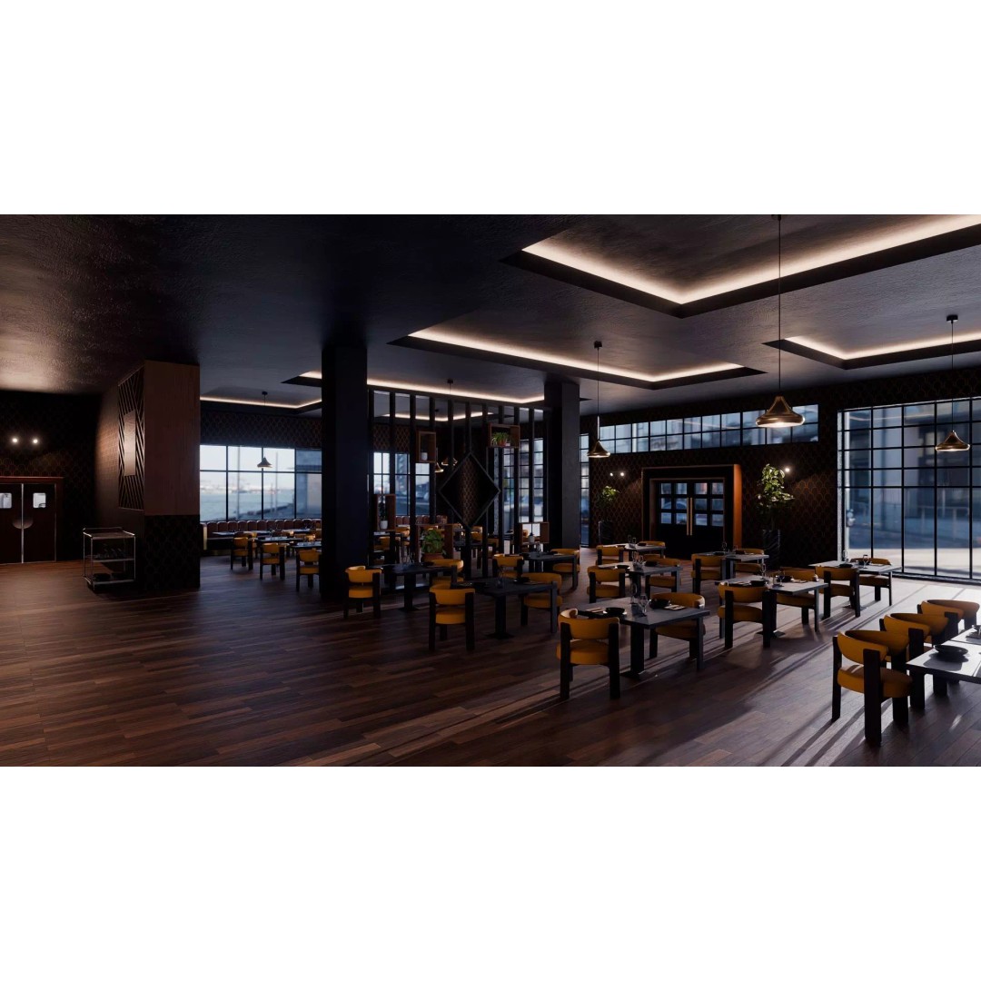 Modern Restaurant Interior 3D Model – Low Poly Blender Scene, PBR - View 7