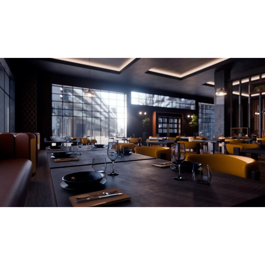 Modern Restaurant Interior 3D Model – Low Poly Blender Scene, PBR - View 8