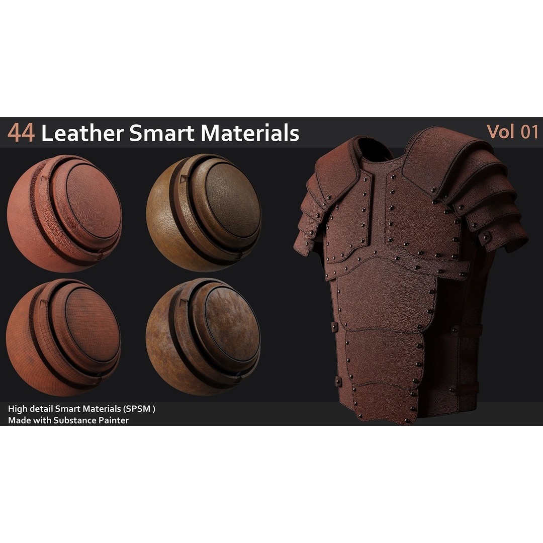 Leather Smart Materials 3D Model – 44 High Quality Textures for Substance Painter - View 3