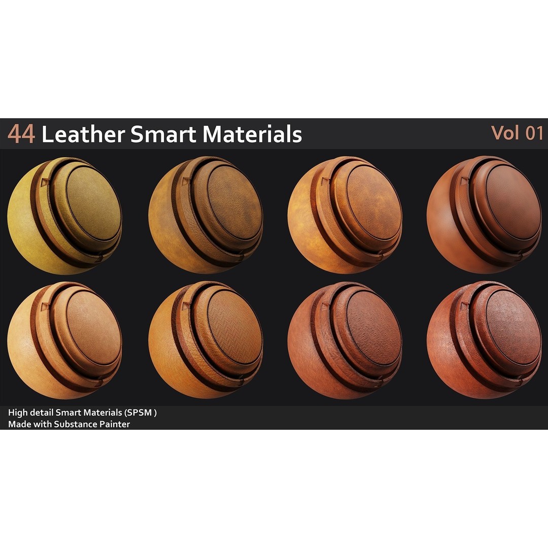 Leather Smart Materials 3D Model – 44 High Quality Textures for Substance Painter - View 5