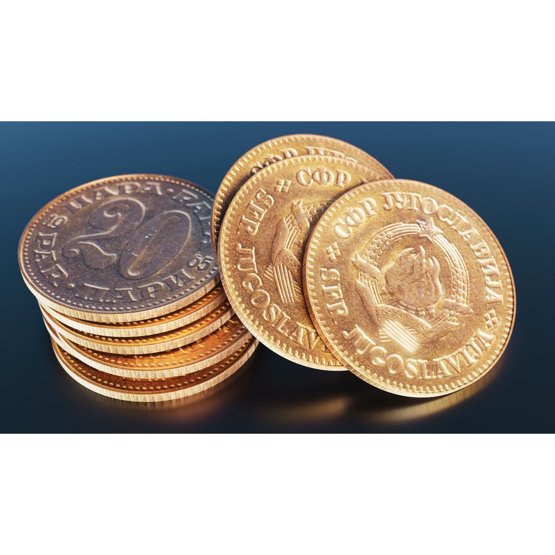 Yugoslav 20 Para Coin 3D Model – Low Poly PBR Scanned Asset, FBX - View 3