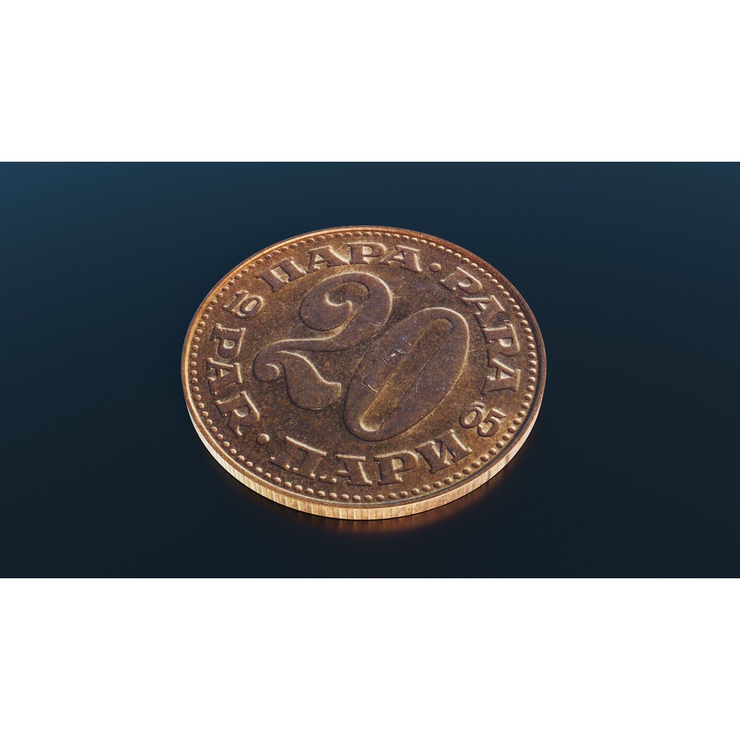 Yugoslav 20 Para Coin 3D Model – Low Poly PBR Scanned Asset, FBX - View 4
