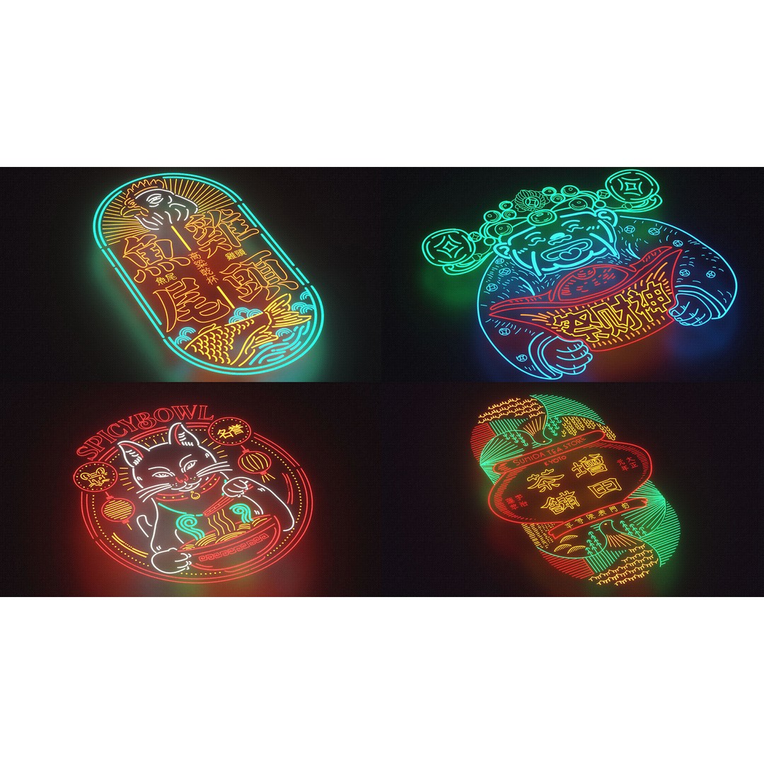 Hand-Drawn Neon Signs Texture 3D Model – Traditional Decal Art, JPEG - View 7