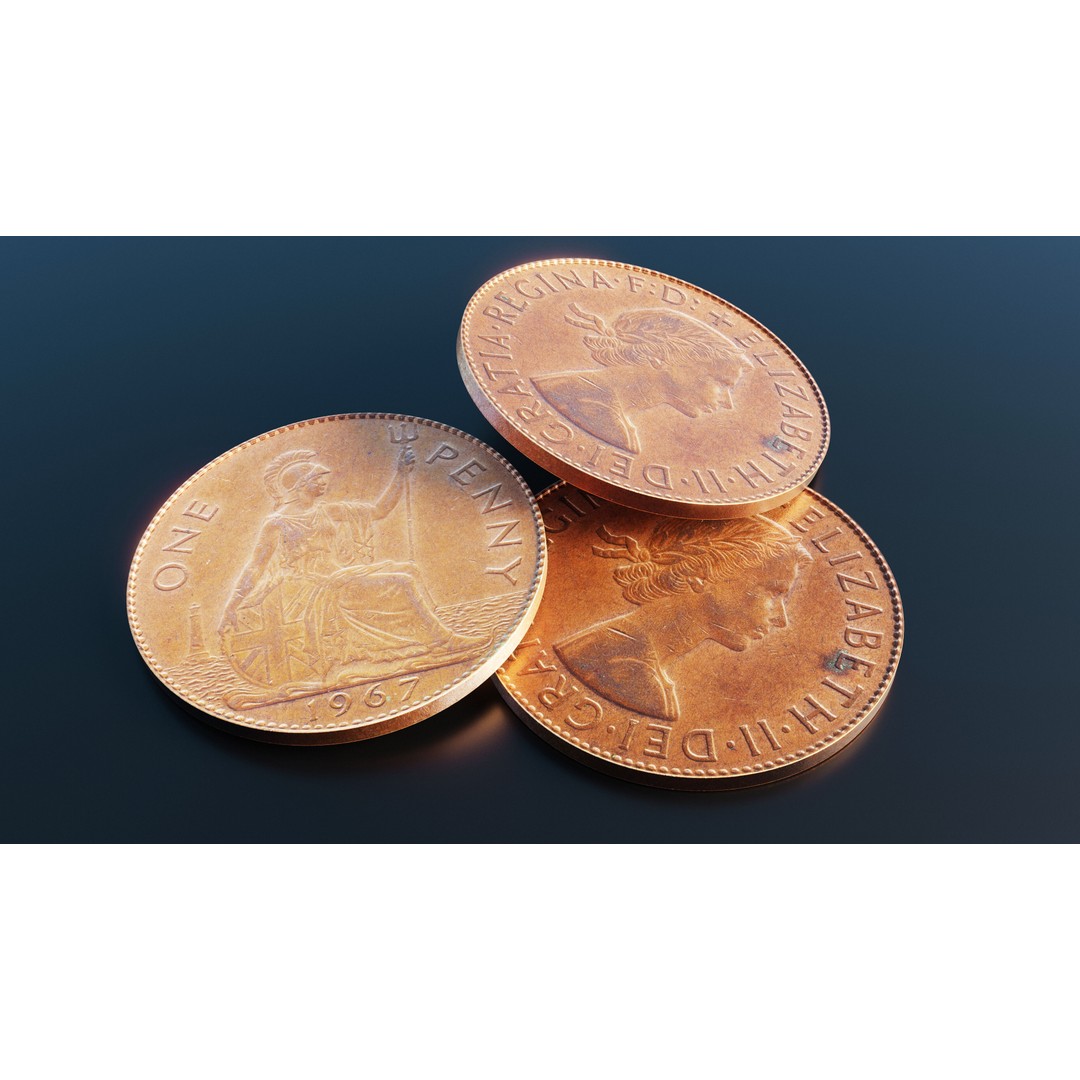 British Penny Coin 3D Model – Low Poly Scanned Asset, FBX - View 10