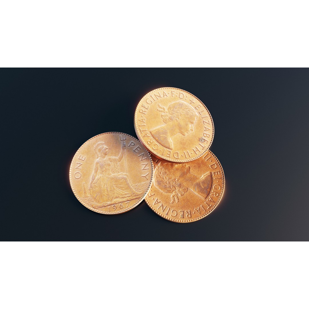 British Penny Coin 3D Model – Low Poly Scanned Asset, FBX - View 11