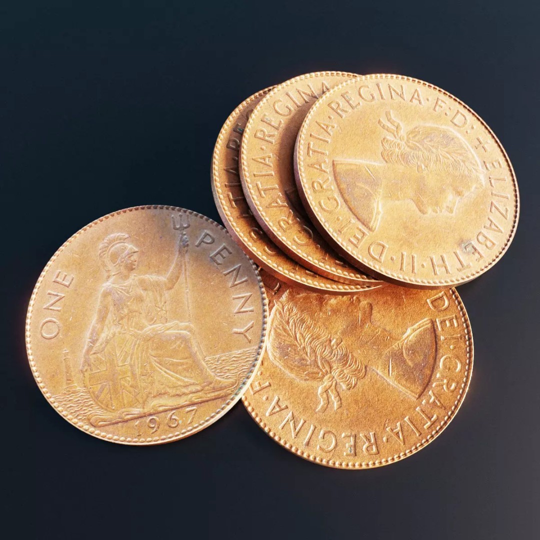 British Penny Coin 3D Model – Low Poly Scanned Asset, FBX - View 2