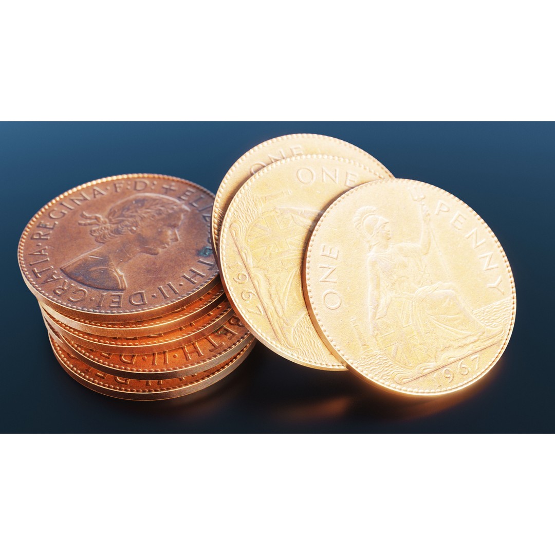 British Penny Coin 3D Model – Low Poly Scanned Asset, FBX - View 3