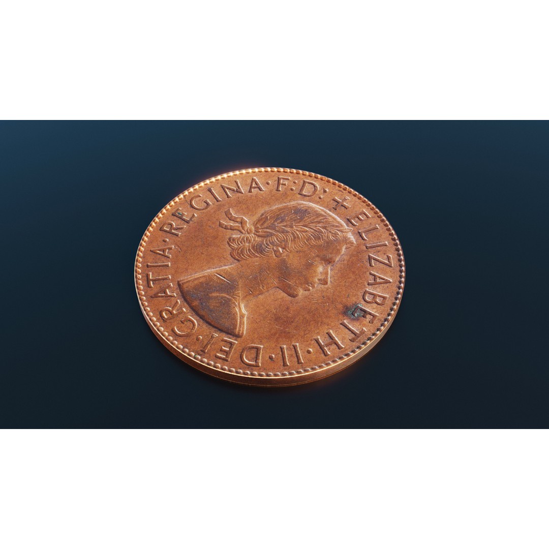 British Penny Coin 3D Model – Low Poly Scanned Asset, FBX - View 4