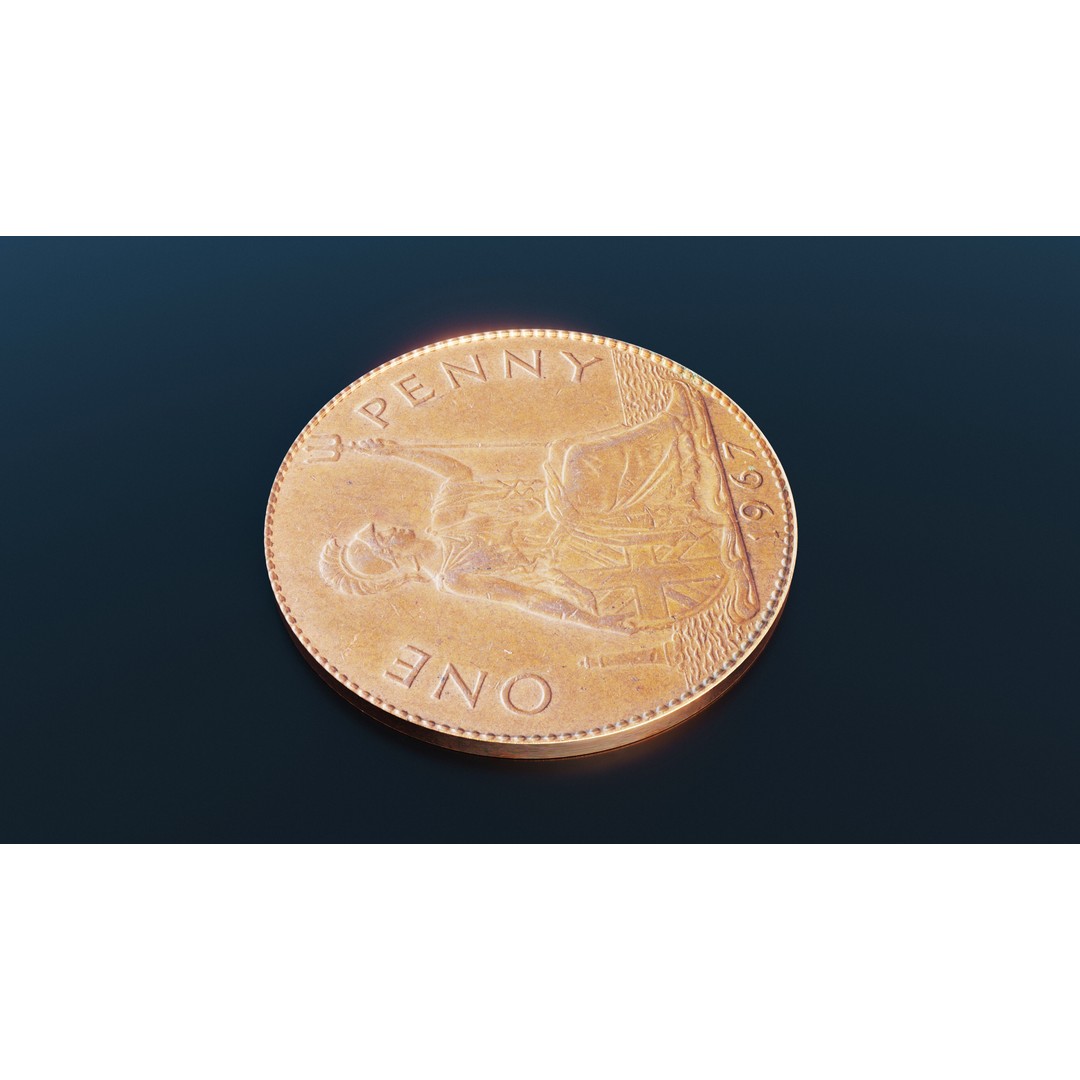 British Penny Coin 3D Model – Low Poly Scanned Asset, FBX - View 5