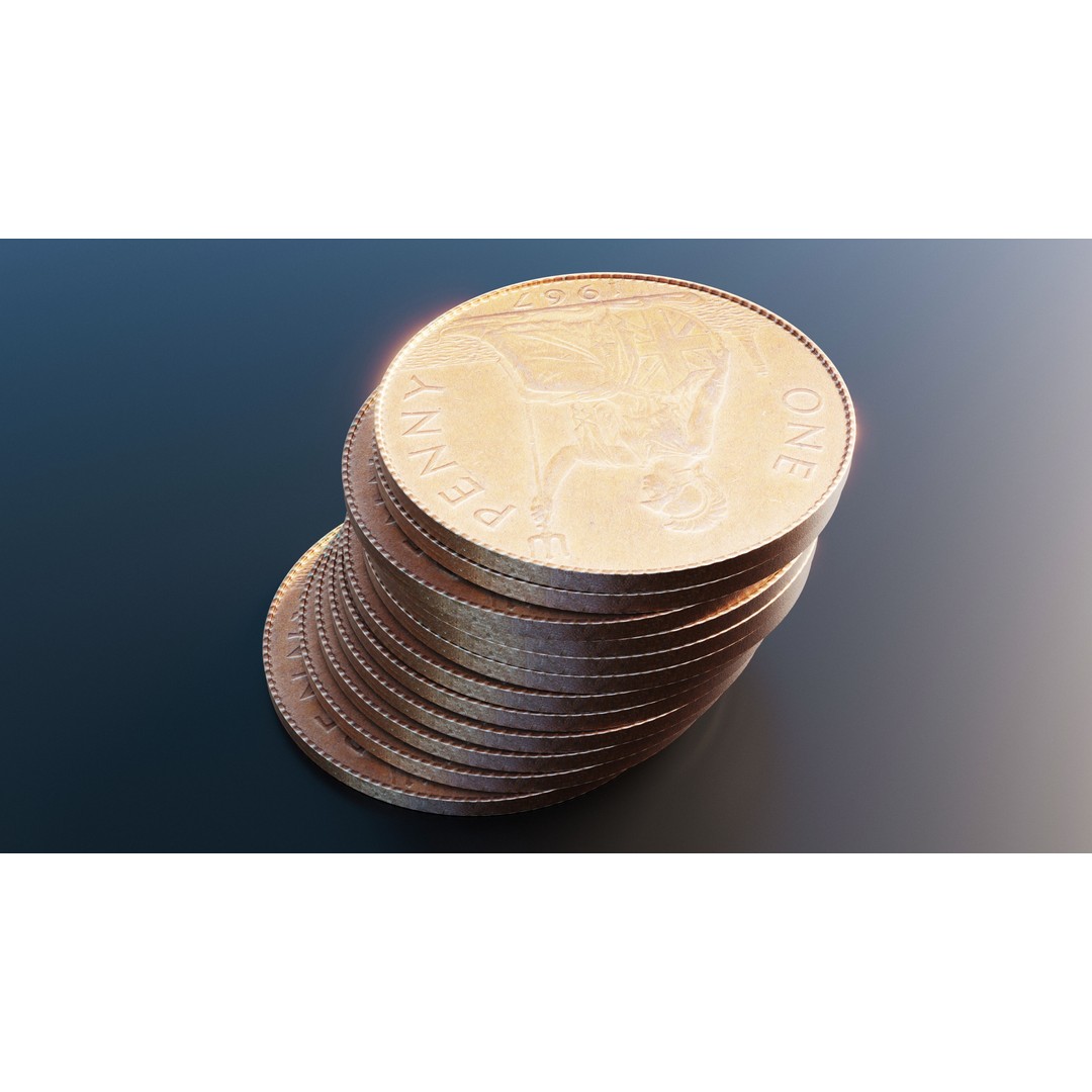 British Penny Coin 3D Model – Low Poly Scanned Asset, FBX - View 6