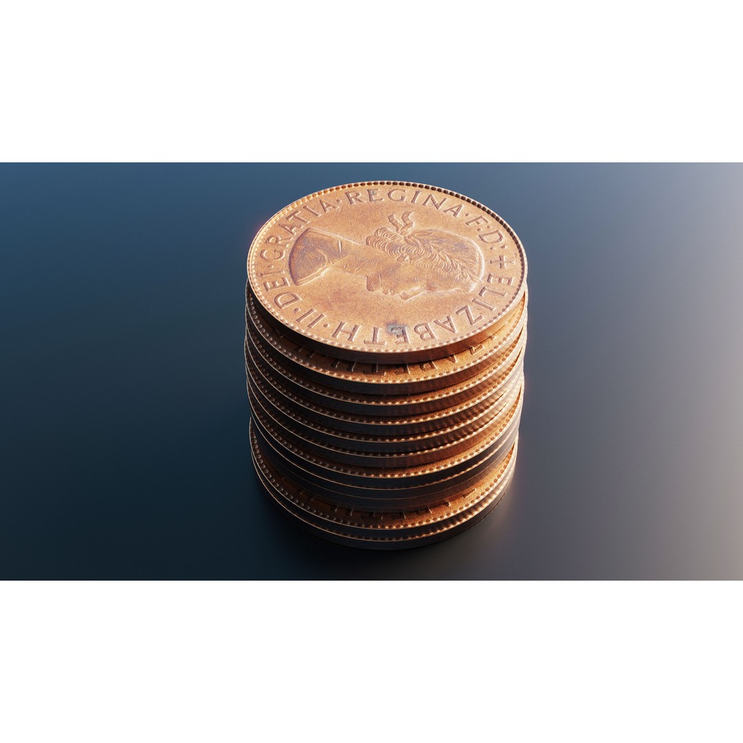 British Penny Coin 3D Model – Low Poly Scanned Asset, FBX - View 7