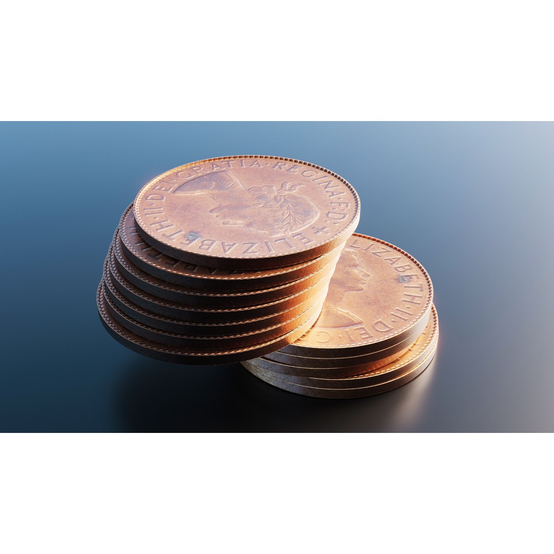 British Penny Coin 3D Model – Low Poly Scanned Asset, FBX - View 8