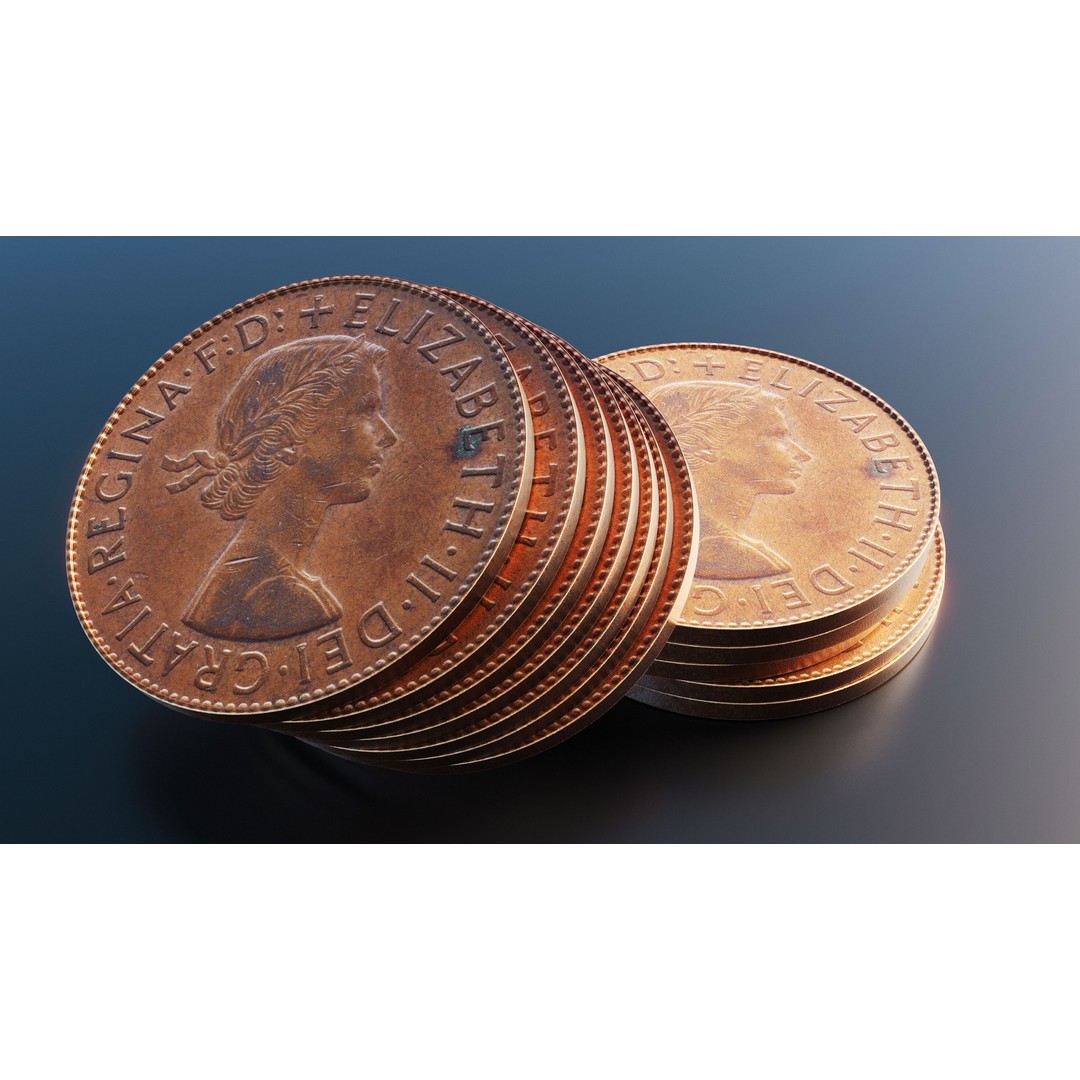 British Penny Coin 3D Model – Low Poly Scanned Asset, FBX - View 9
