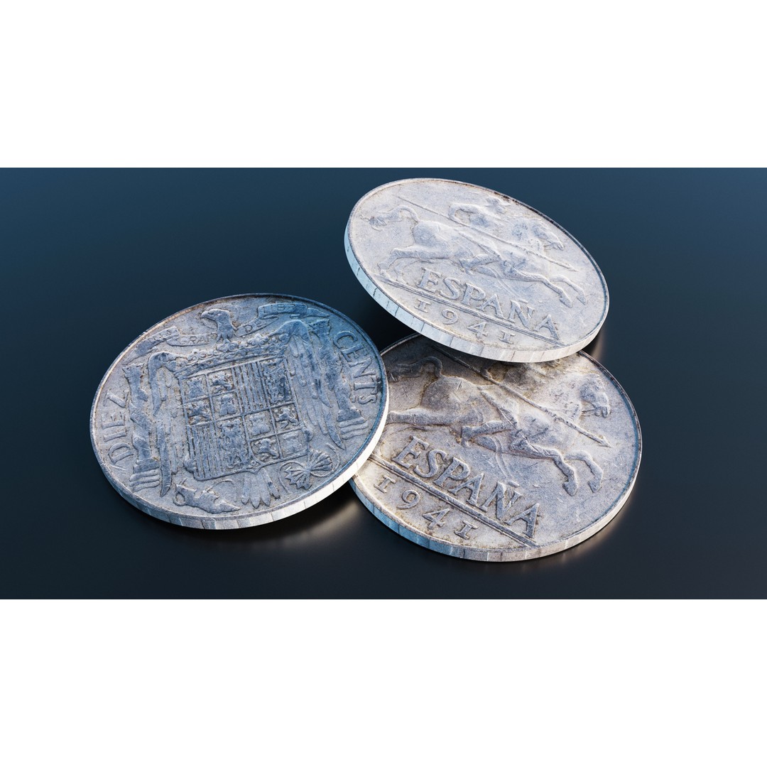 Spain 10 Centimos Coin 3D Model – Low Poly Scanned Asset, FBX - View 10