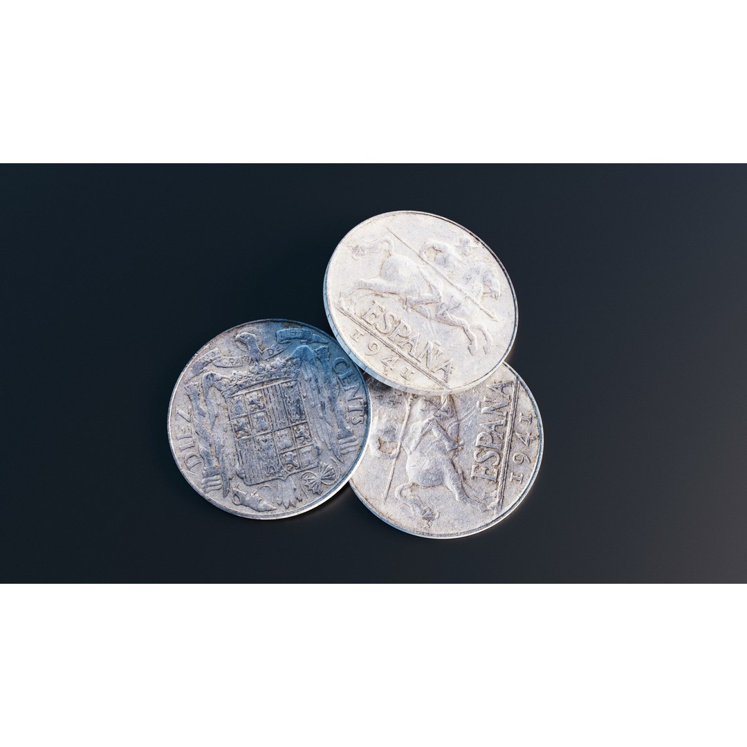 Spain 10 Centimos Coin 3D Model – Low Poly Scanned Asset, FBX - View 11