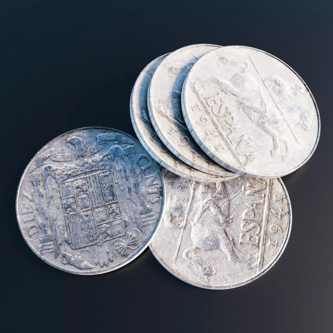 Spain 10 Centimos Coin 3D Model – Low Poly Scanned Asset, FBX - View 2