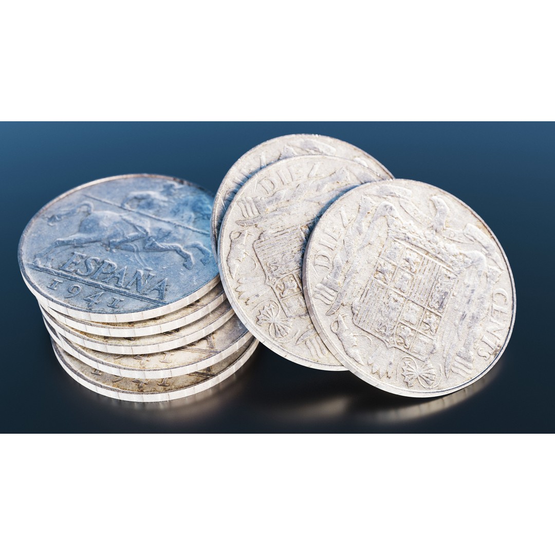 Spain 10 Centimos Coin 3D Model – Low Poly Scanned Asset, FBX - View 3