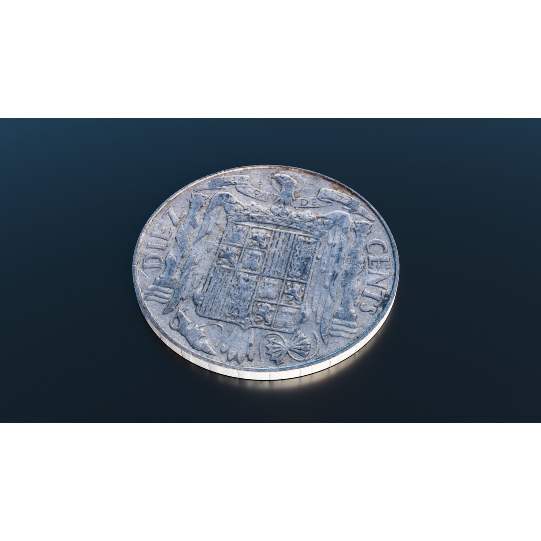 Spain 10 Centimos Coin 3D Model – Low Poly Scanned Asset, FBX - View 5