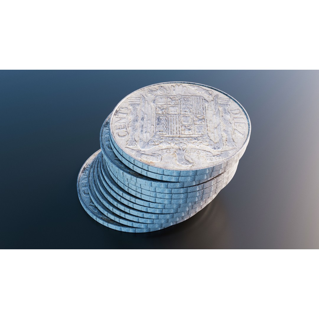 Spain 10 Centimos Coin 3D Model – Low Poly Scanned Asset, FBX - View 6