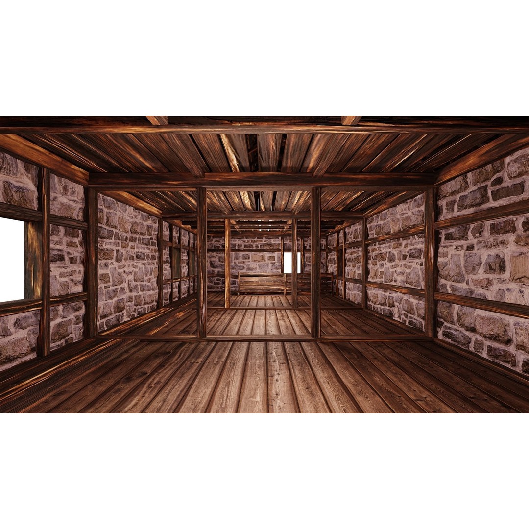 Old Medieval Building House 3D Model – Low Poly Game Ready, FBX, OBJ - View 7