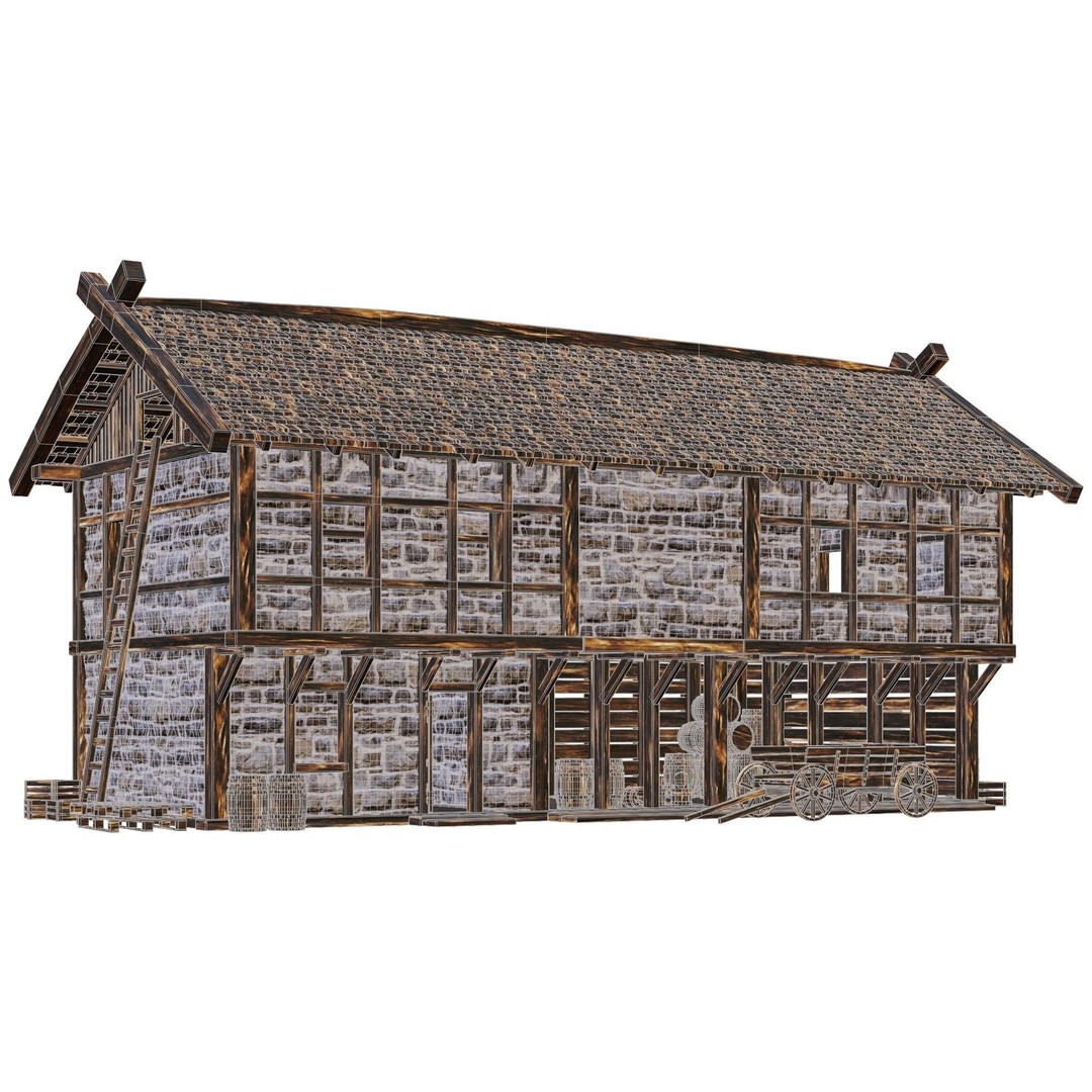 Old Medieval Building House 3D Model – Low Poly Game Ready, FBX, OBJ - View 8
