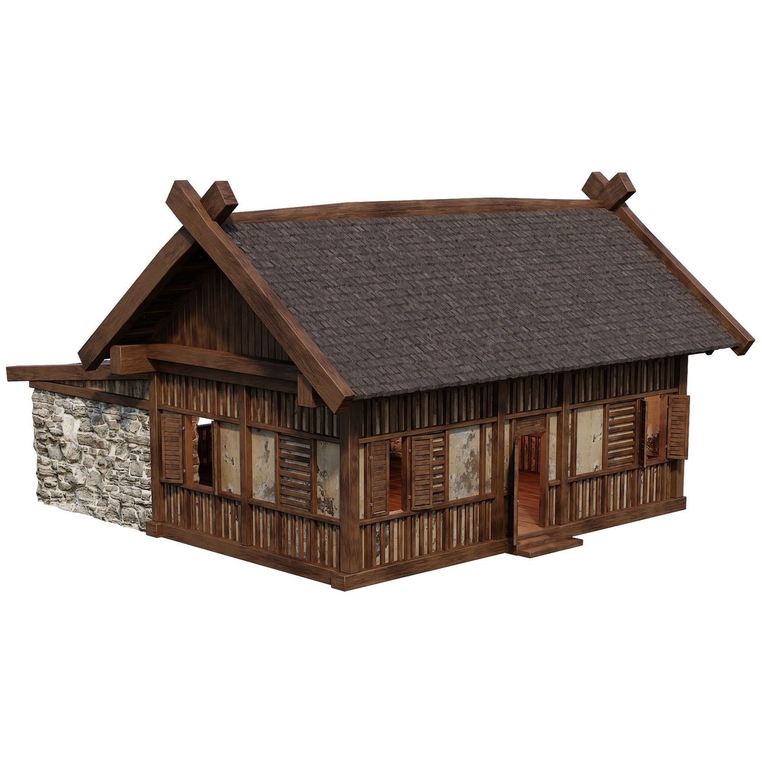 Old Medieval Building 3D Model – Low Poly Game Asset, FBX & OBJ