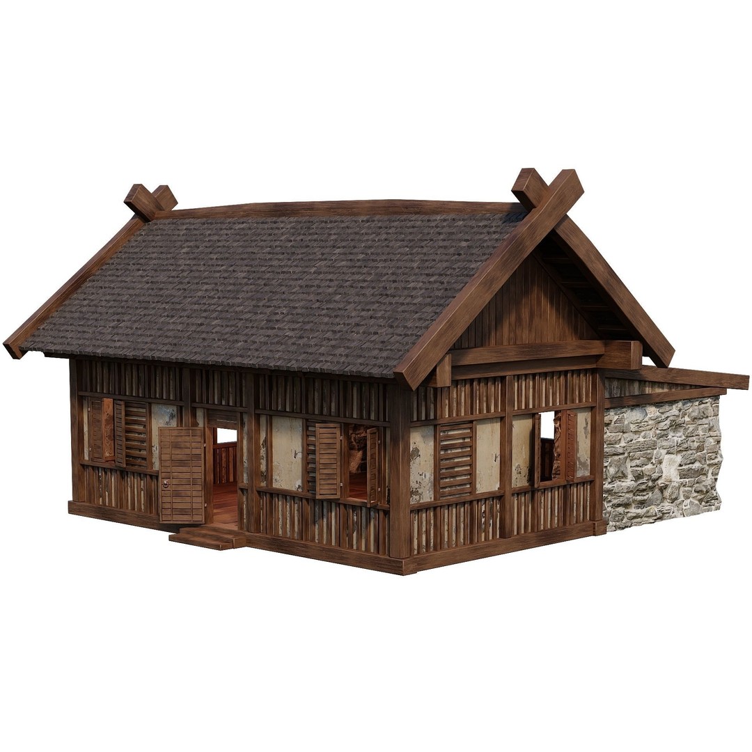 Old Medieval Building 3D Model – Low Poly Game Asset, FBX & OBJ - View 11