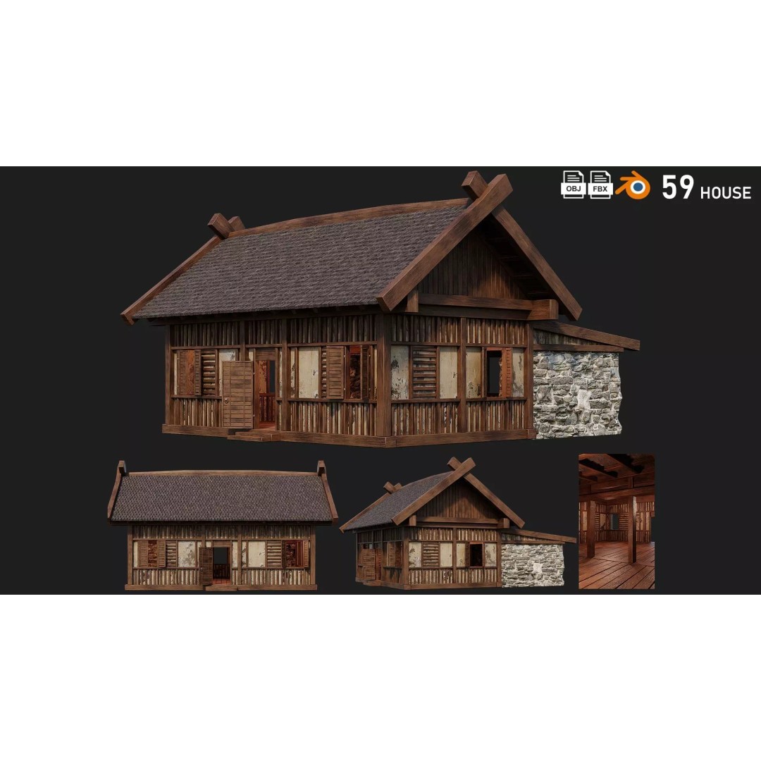 Old Medieval Building 3D Model – Low Poly Game Asset, FBX & OBJ - View 2
