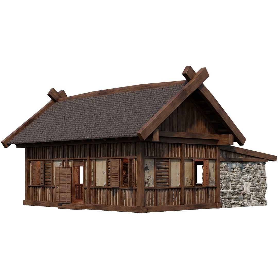 Old Medieval Building 3D Model – Low Poly Game Asset, FBX & OBJ - View 3