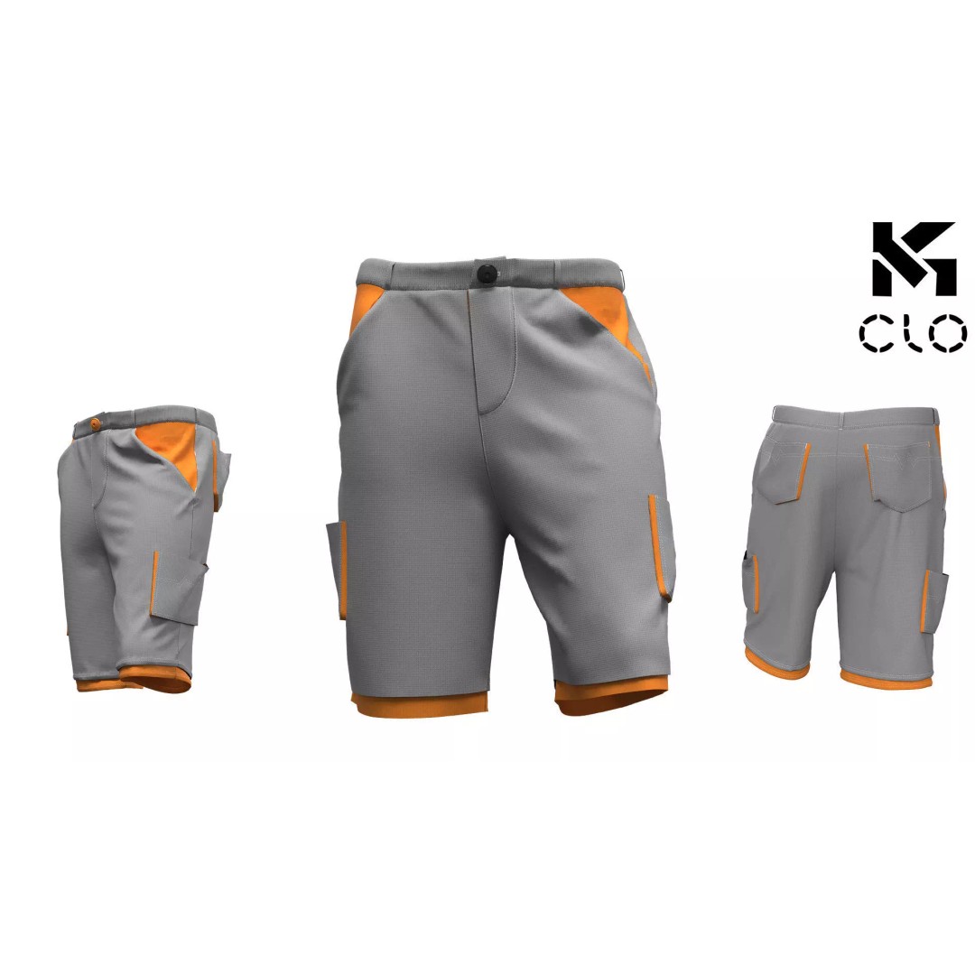 Sporty Cargo Shorts 3D Model – CLO 3D Accurate Patterns, Game Ready - View 2