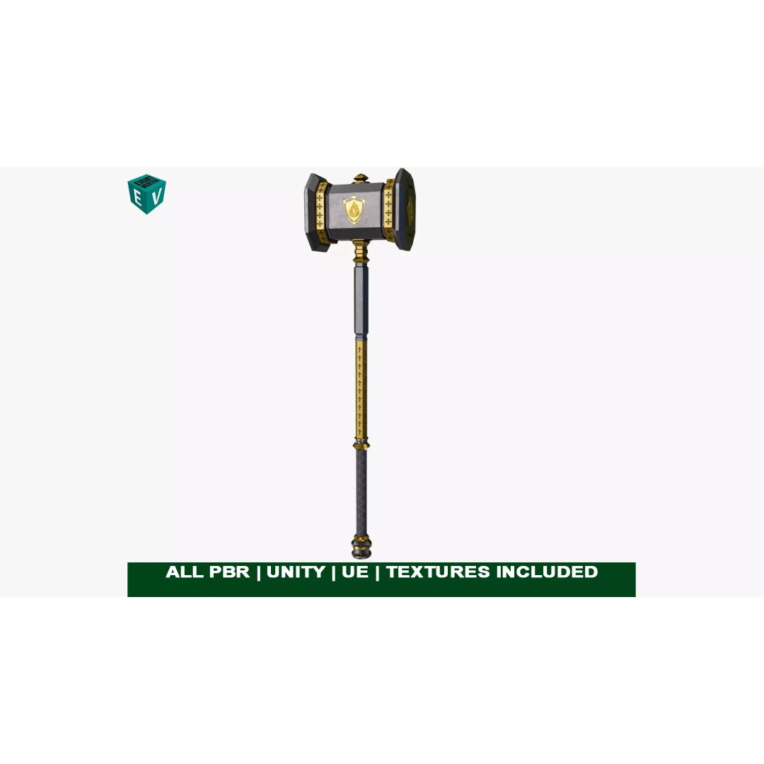 Battle Hammer 3D Model – Low Poly PBR Weapon for Games, FBX - View 2