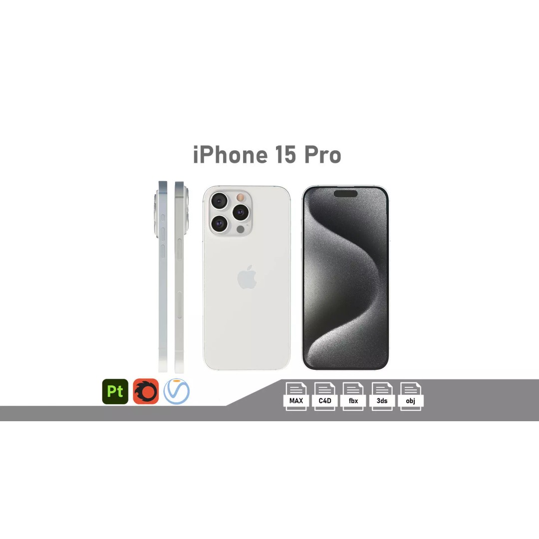 Apple iPhone 15 Pro 3D Model – Low Poly Game Ready Asset, FBX, OBJ - View 2