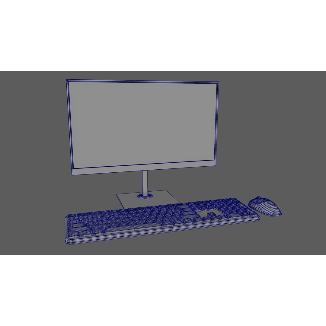 Wireless Computer Set 3D Model – Modern Keyboard, Mouse & Monitor, PBR - View 11