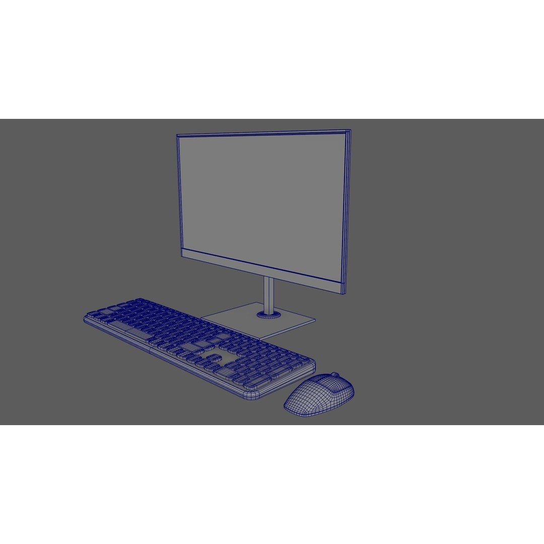 Wireless Computer Set 3D Model – Modern Keyboard, Mouse & Monitor, PBR - View 12