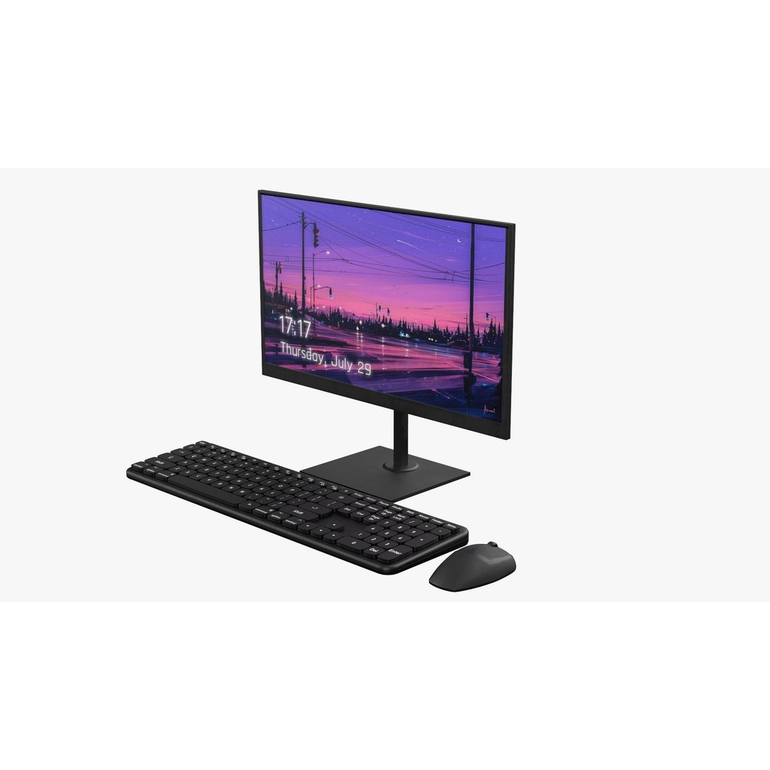 Wireless Computer Set 3D Model – Modern Keyboard, Mouse & Monitor, PBR - View 4