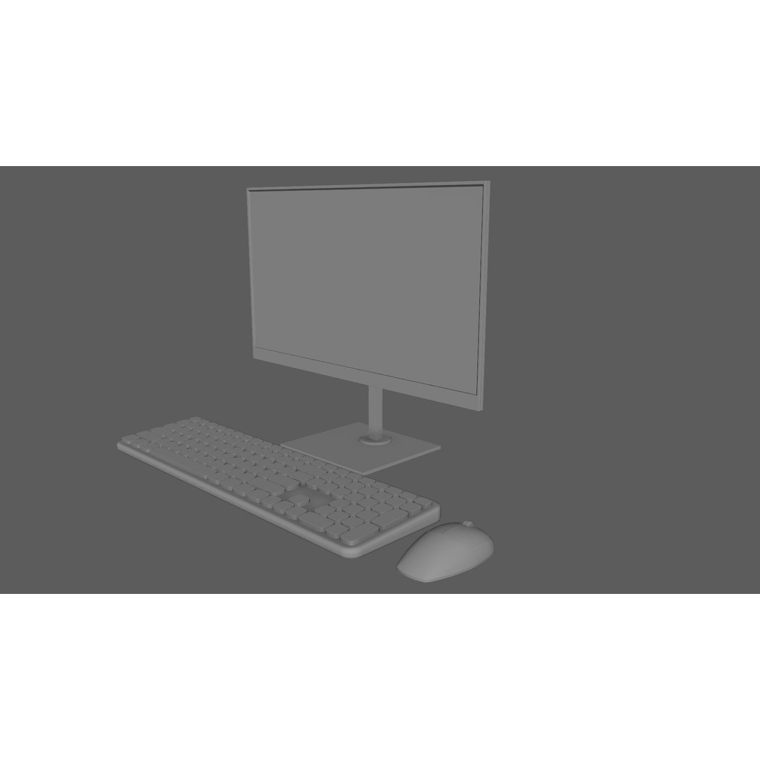 Wireless Computer Set 3D Model – Modern Keyboard, Mouse & Monitor, PBR - View 8
