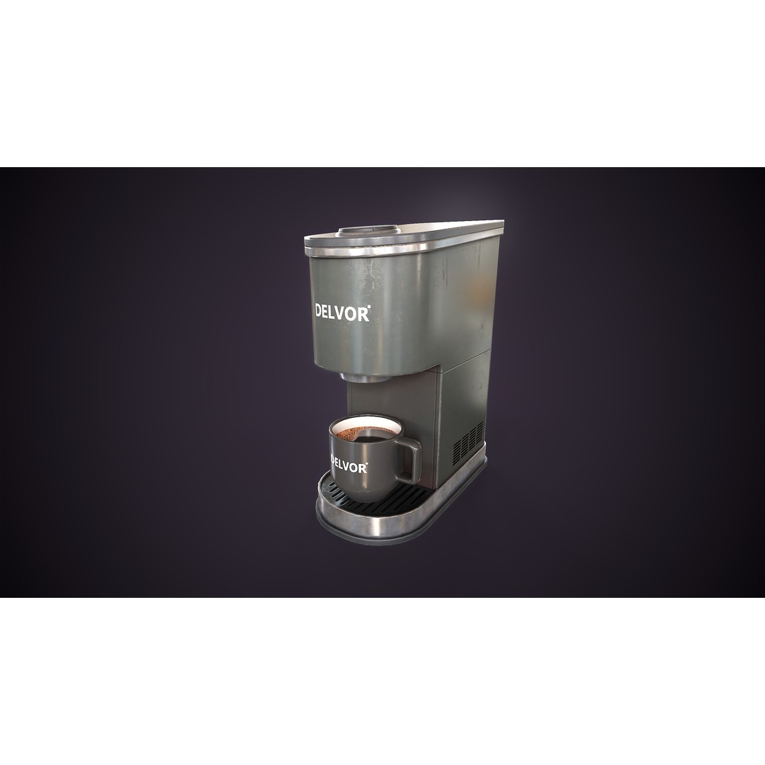 Coffee Maker 3D Model – Low Poly Game Ready Asset, FBX, OBJ - View 3