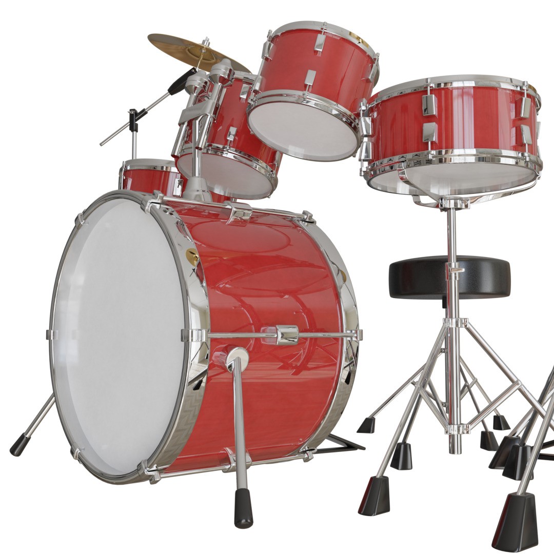 Red Drum Set 3D Model – Low Poly PBR Asset, FBX