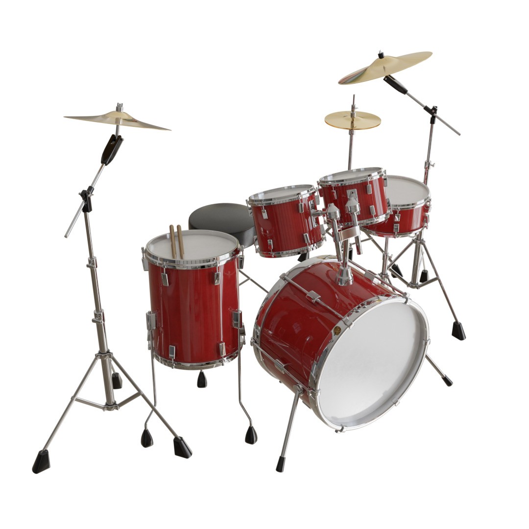 Red Drum Set 3D Model – Low Poly PBR Asset, FBX - View 3