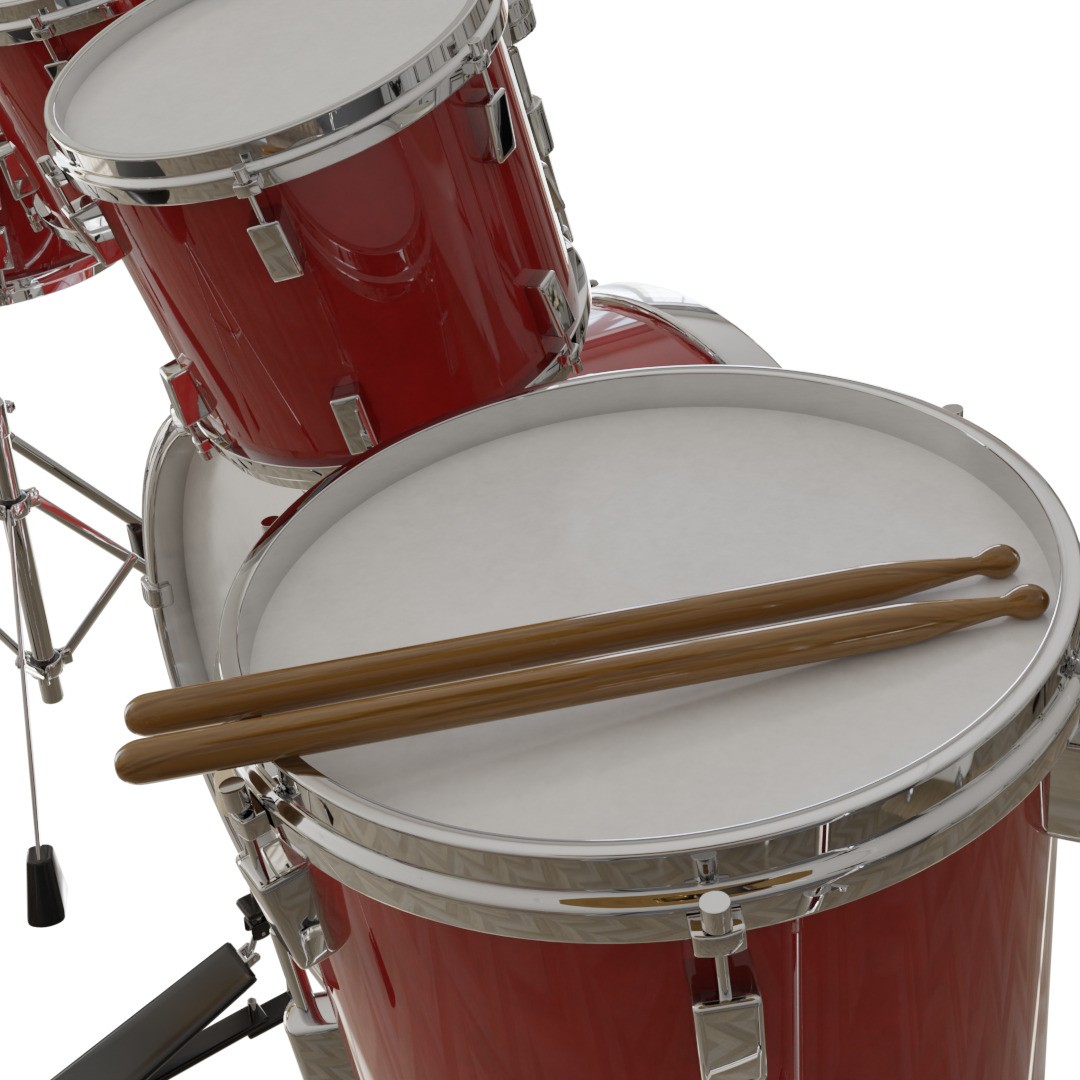 Red Drum Set 3D Model – Low Poly PBR Asset, FBX - View 5