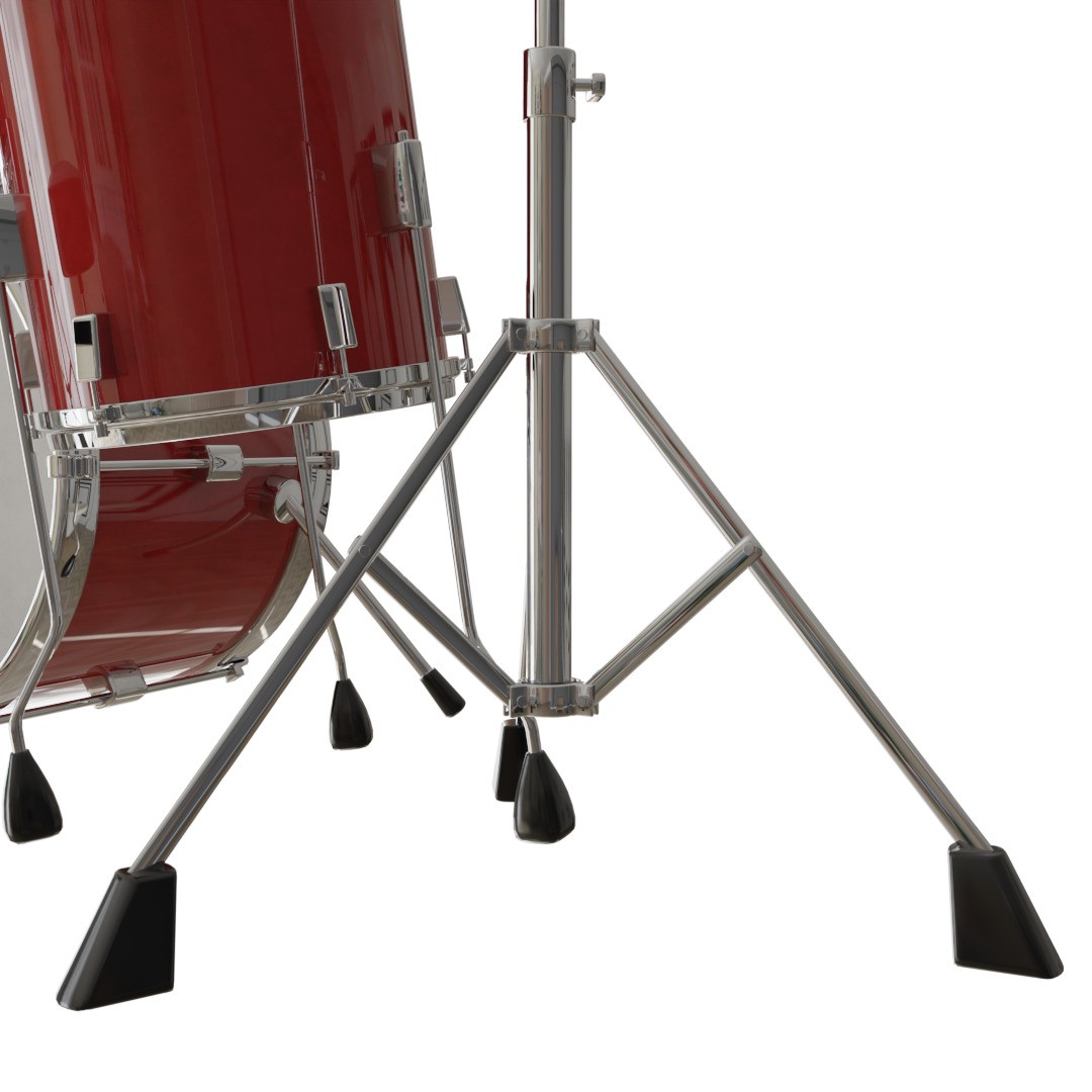 Red Drum Set 3D Model – Low Poly PBR Asset, FBX - View 6