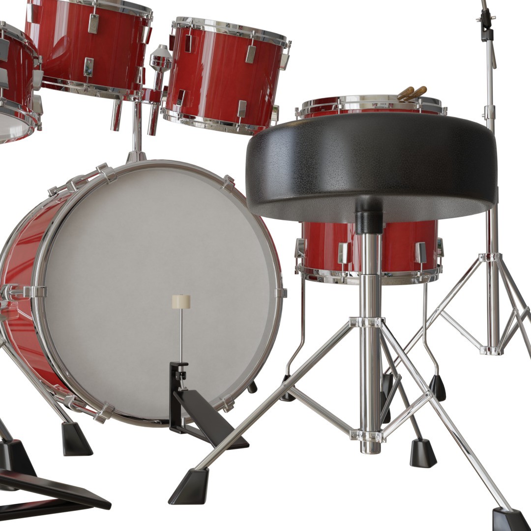 Red Drum Set 3D Model – Low Poly PBR Asset, FBX - View 9